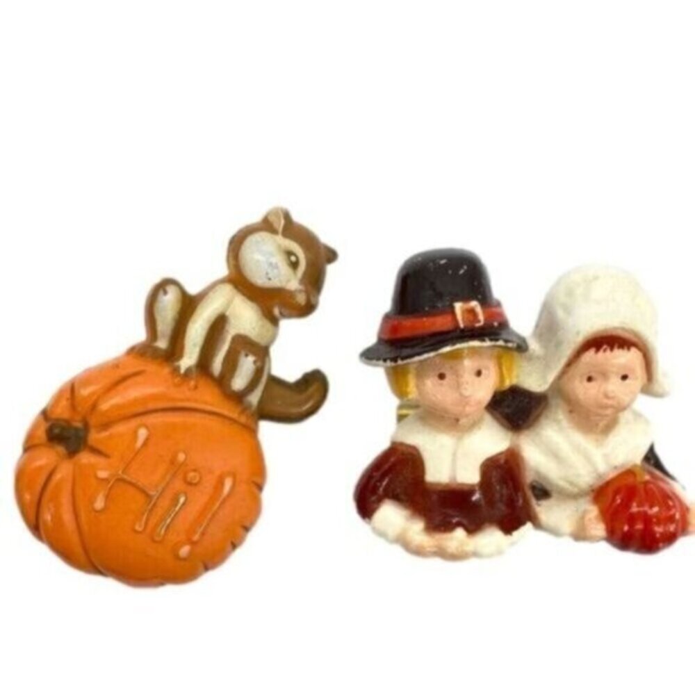 Vintage American Greeting Cards Fall Pumpkin Thanksgiving Brooch Pins